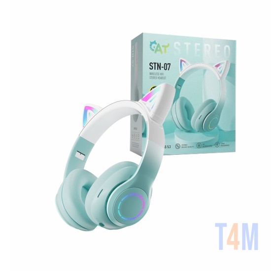 Auriculares Inalámbricos HiFi Estéreo Gato Moxom STN-07 con Luz LED Verde